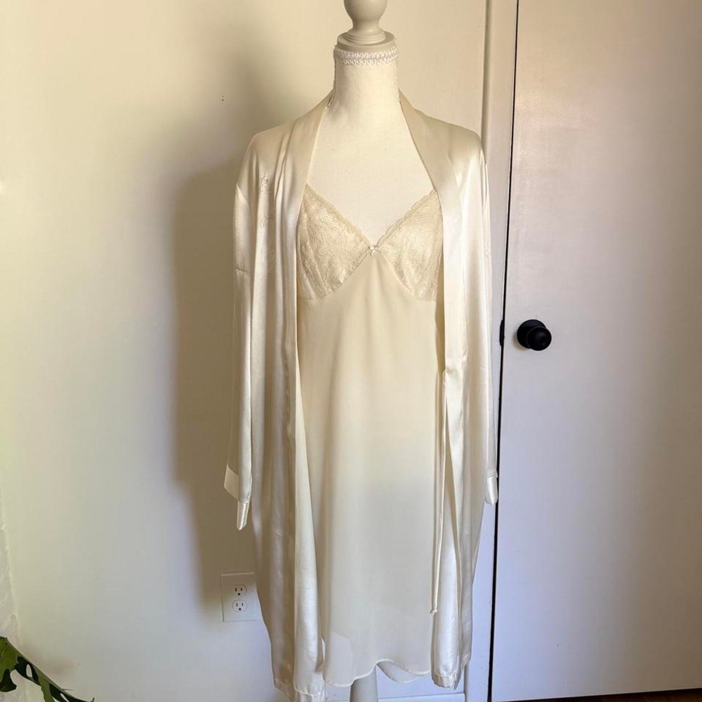Vintage Gilligan O'Malley Cream satin slip dress with matching robe